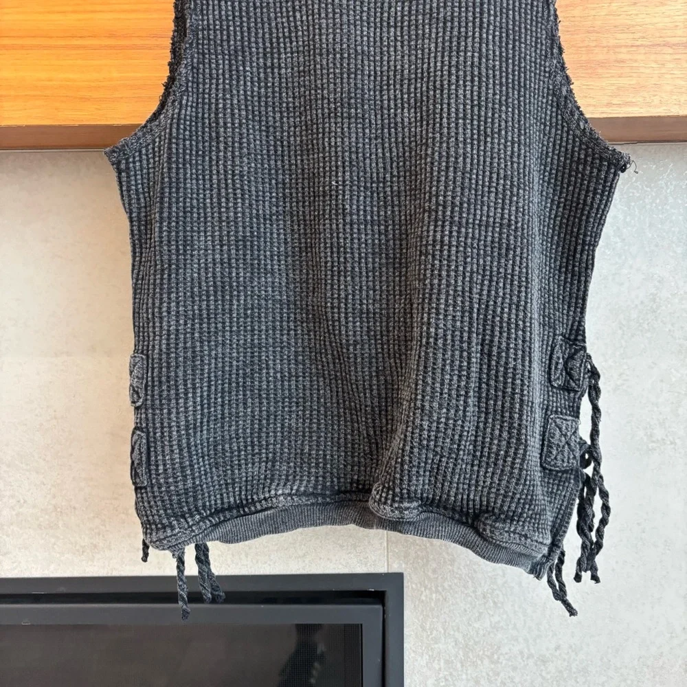 Free People One Sleeveless Interlaken Tank in Wash Black, Size L - Picture 10 of 10